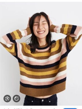 Madewell Striped Tilden Pullover Sweater